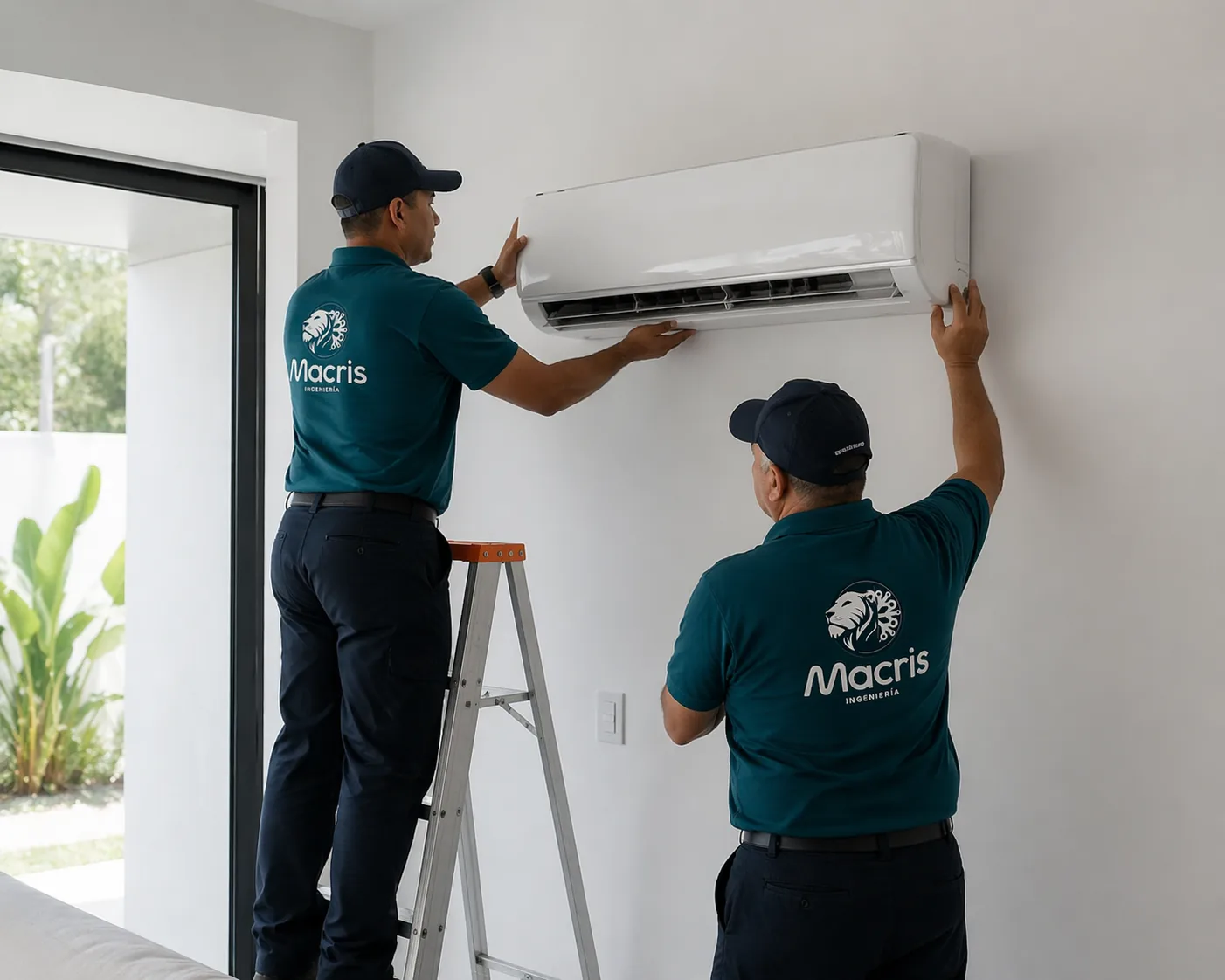 Técnicos MACRIS realizando instalación de aire acondicionado